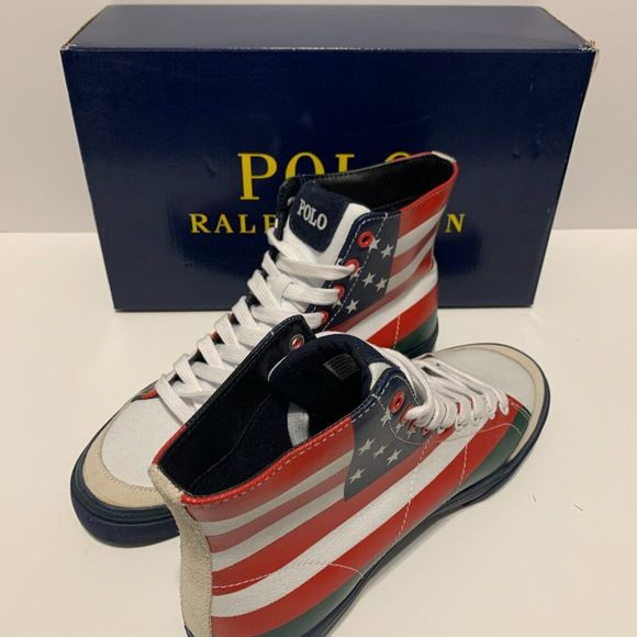 Polo Ralph Lauren Men's Solomon Flag-Print Sneakers Multicolor - Picture 9 of 9